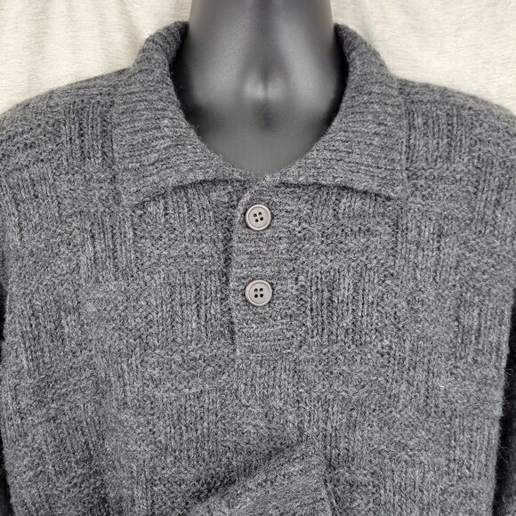 Northern Isles Knitted by Hand Gray Wool Vintage Sweater With Collar Medium - Picture 4 of 11